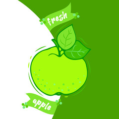 Vector image green apple. Actual eco label in flat illustration style.