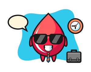 Fototapeta premium Cartoon mascot of blood drop as a businessman
