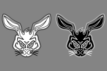 Rabbit hare head mascot black white outline
