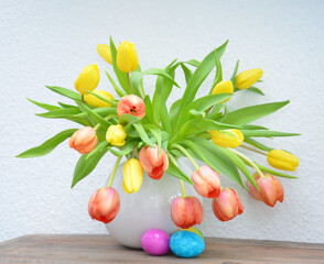Easter tulip bouquet, Easter eggs 