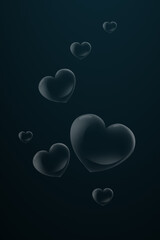 heart bubbles on dark background