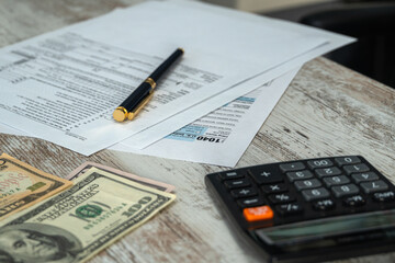 Tax form USA business income office concept. Tax Return Form 1040