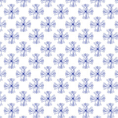 Seamless pattern with different ornamental shapes of blue color on a white background. Suitable as a texture for fabric, rugs wallpapers, web and other users. 