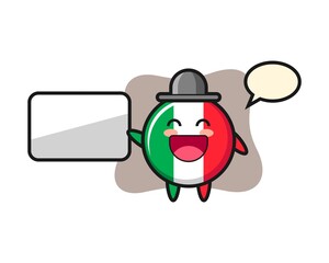 Fototapeta premium Italy flag badge cartoon illustration doing a presentation