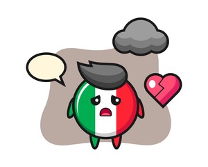 Italy flag badge cartoon illustration is broken heart