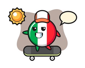 Italy flag badge character illustration ride a skateboard