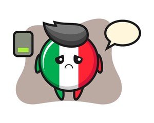 Italy flag badge mascot character doing a tired gesture