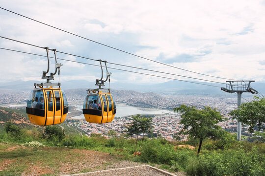 Cochabamba, Bolivia; February 5 2011: Cable car that goes up to San Pedro hill in Cochabamba, where the Cristo de la Concordia monument is located