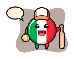 Cartoon illustration of italy flag badge as a baseball player