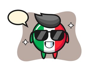 Naklejka premium Cartoon mascot of italy flag badge with cool gesture
