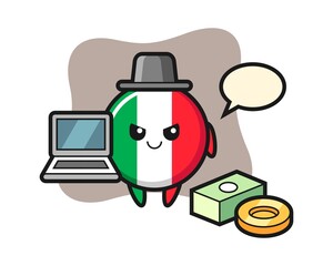 Naklejka premium Mascot illustration of italy flag badge as a hacker