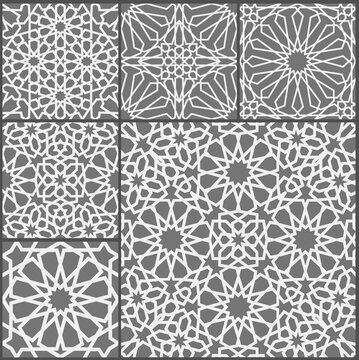 Islamic ornament vector set. Arabic ramadan pattern tile patchwork. Islamic flower motif ramadan mubarak. Muslim star pattern simple.