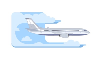 Jet plane in stylized blue sky vector illustration