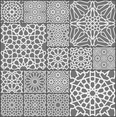 Islamic ornament vector set. Arabic ramadan pattern tile patchwork. Islamic flower motif ramadan mubarak. Muslim star pattern simple.