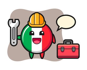 Mascot cartoon of italy flag badge as a mechanic