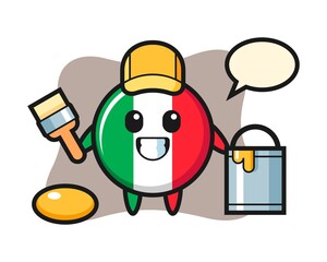Character illustration of italy flag badge as a painter