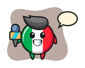 Character mascot of italy flag badge as a news reporter