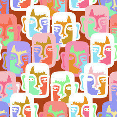 Vector seamless pattern illustration design of abstract lined surreal faces