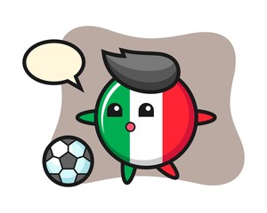 Illustration of italy flag badge cartoon is playing soccer