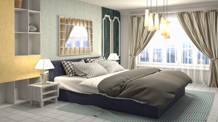 Bedroom interior. Bed. 3d illustration
