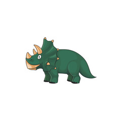 Kind triceratops, horned dino of jurassic period isolated green prehistoric animal. Vector triceratops dinosaur with three horns on face. Dino with epoccipital fringe, herbivorous ceratopsid dinosaur