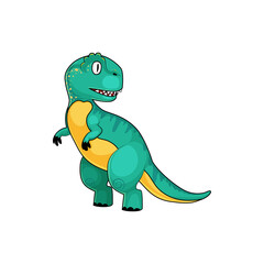 T-rex green dinosaur isolated cartoon Tyrannosaurus. Vector theropod dino animal, parasaurolophus full length animal with short front legs. Prehistoric extinct animal, robot dinosaur gigantic model