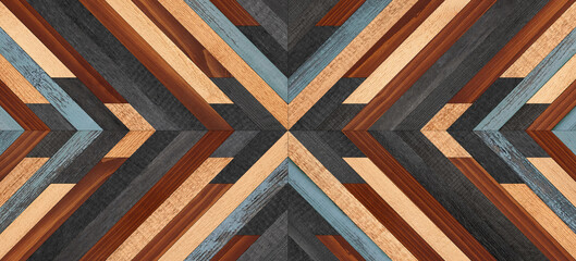 Dark vintage wooden panel with chevron pattern for wall decor. Weathered planks texture. Grunge wooden background.