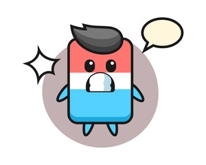 Eraser character cartoon with shocked gesture