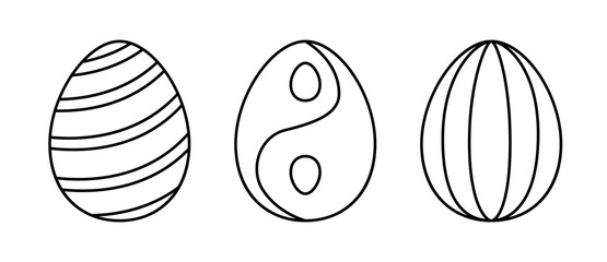 Vector line art Easter eggs for coloring. Isolated collection of spring holiday elements. Set of funny cartoon eggs for decoration and hunt.