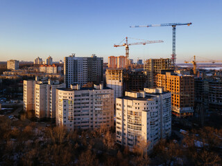 Modern residential building construction site, aerial view