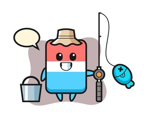 Mascot character of eraser as a fisherman