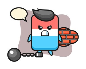 Character mascot of eraser as a prisoner