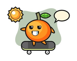Mandarin orange character illustration ride a skateboard