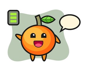 Mandarin orange mascot character with energetic gesture