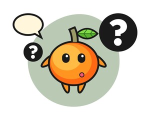 Cartoon illustration of mandarin orange with the question mark