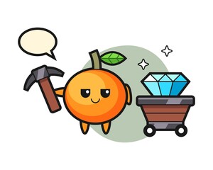 Character illustration of mandarin orange as a miner