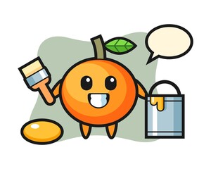 Character illustration of mandarin orange as a painter