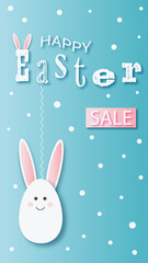 Happy Easter sale banner template with Easter egg and rabbit