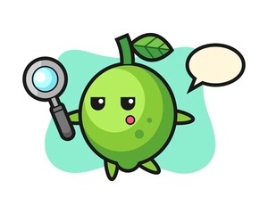Lime cartoon character searching with a magnifying glass