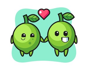 Lime cartoon character couple with fall in love gesture