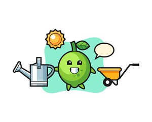 Cartoon character of lime Cartoon character of lime holding watering can