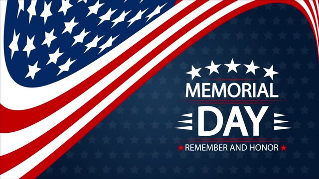 Memorial day typography with USA flag remember and honor, art video illustration.