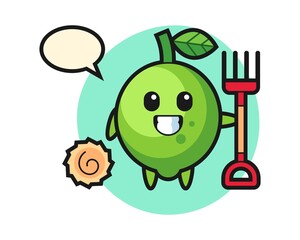Mascot character of lime as a farmer