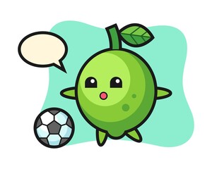 Illustration of lime cartoon is playing soccer