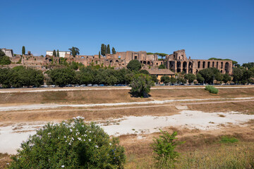 Italy, Rome, Circus Maximus ancient stadium and ruins on Palatine Hill