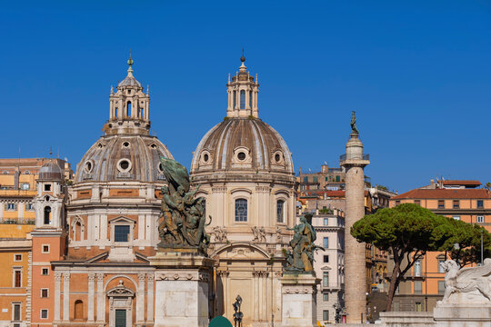 Italy, Rome, Church of Saint Mary of Loreto, Church of the Most Holy Name of Mary at the Trajan Forum and Trajan Column