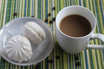 marshmallow on the table with cup of coffee morning breakfast eat
