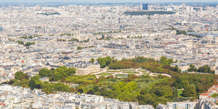 France, Ile-de-France, Paris, Aerial view of Luxembourg Gardens surrounded by white architecture