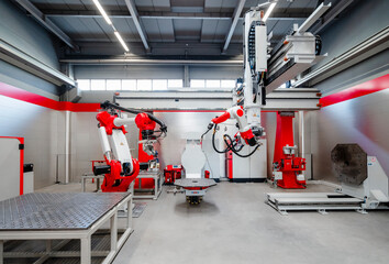 Automatic industrial robots for welding at factory