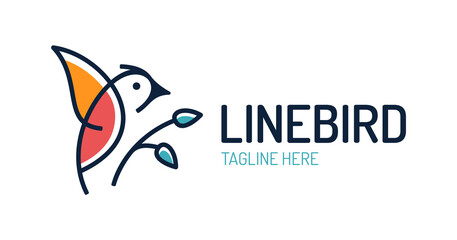 Bird logo vector design template in isolated white background. bird leaf logo vector icon template line art outline